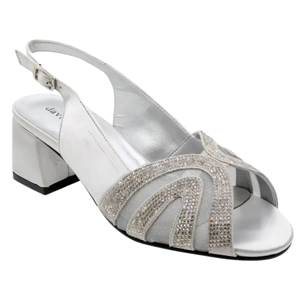 David Tate Desire Silver Satin Heel Sandal (Womens)