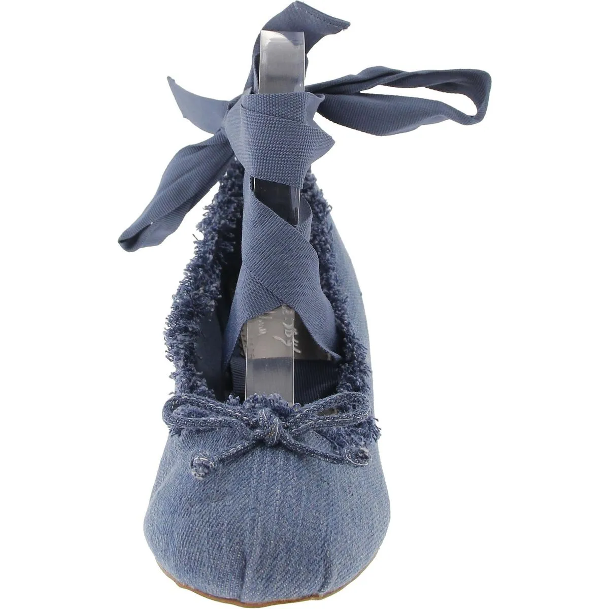 Della Fringe Womens Strappy Denim Block Heels