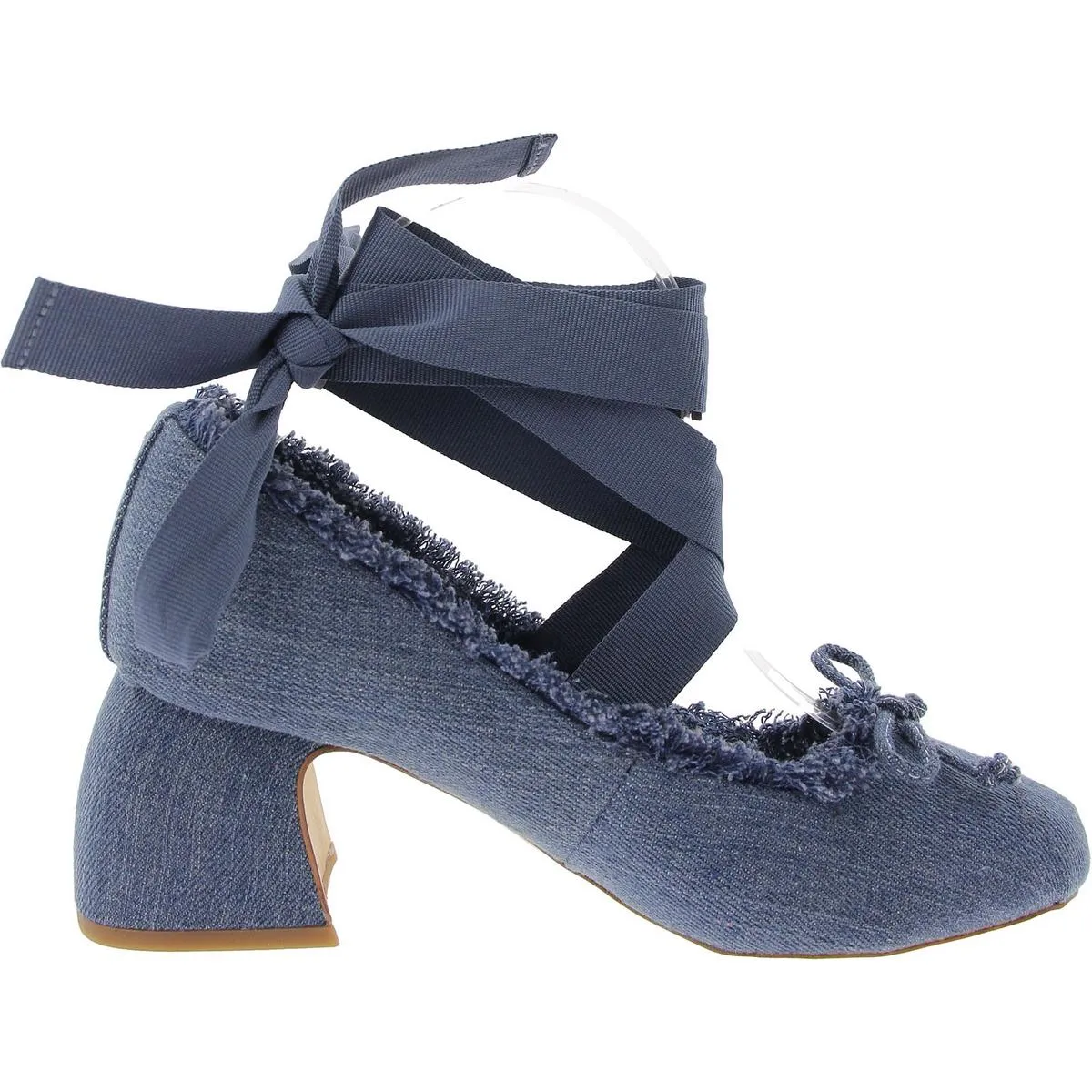 Della Fringe Womens Strappy Denim Block Heels