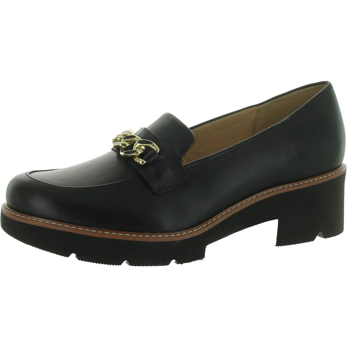 Desi Womens Leather Slip On Loafer Heels