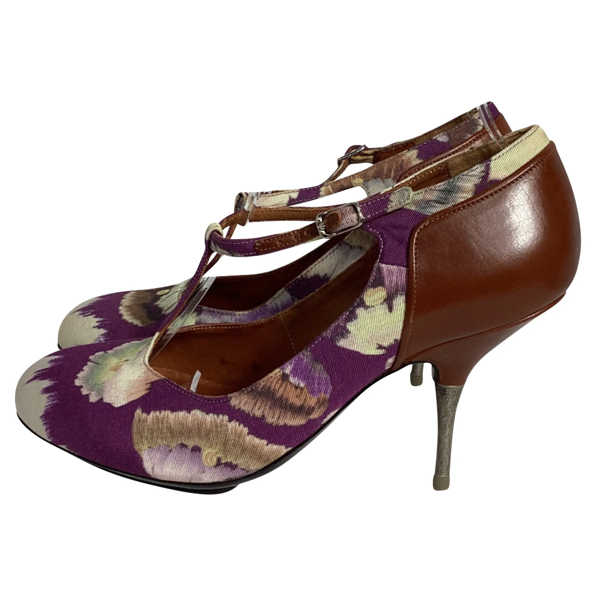 Dries Van Noten Floral Print Pumps in Purple Cotton