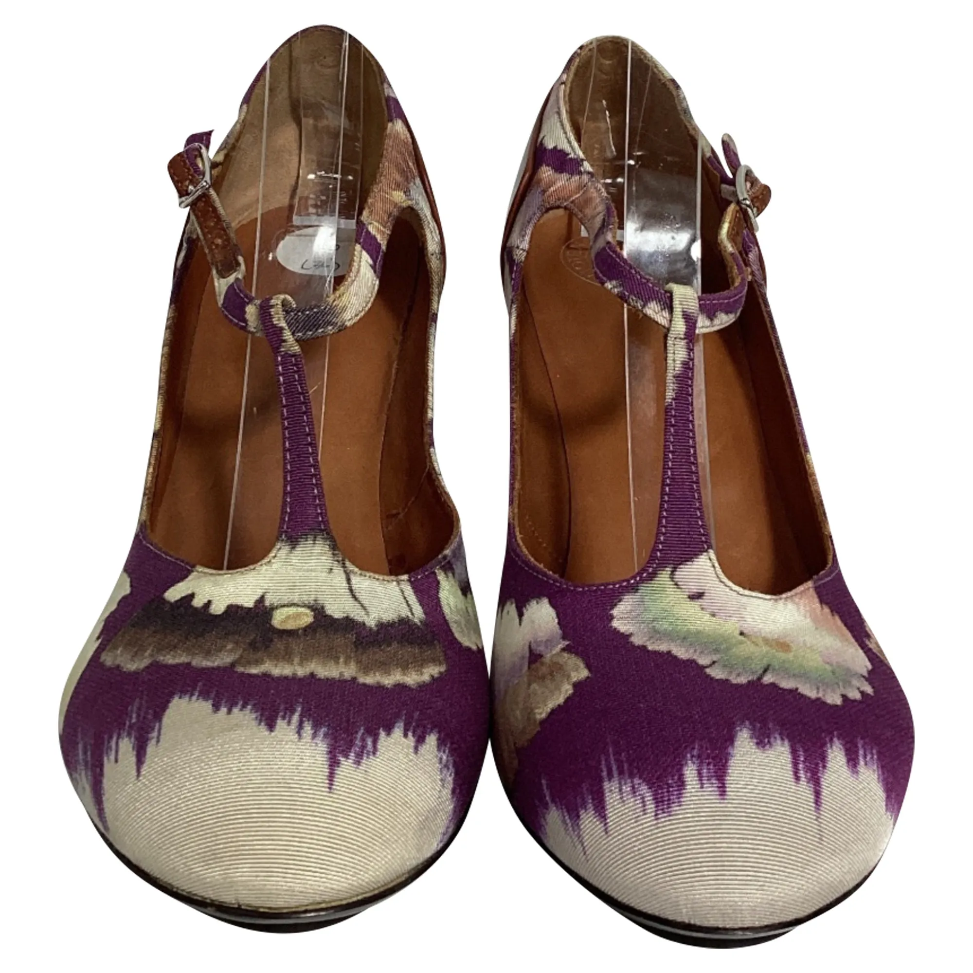 Dries Van Noten Floral Print Pumps in Purple Cotton