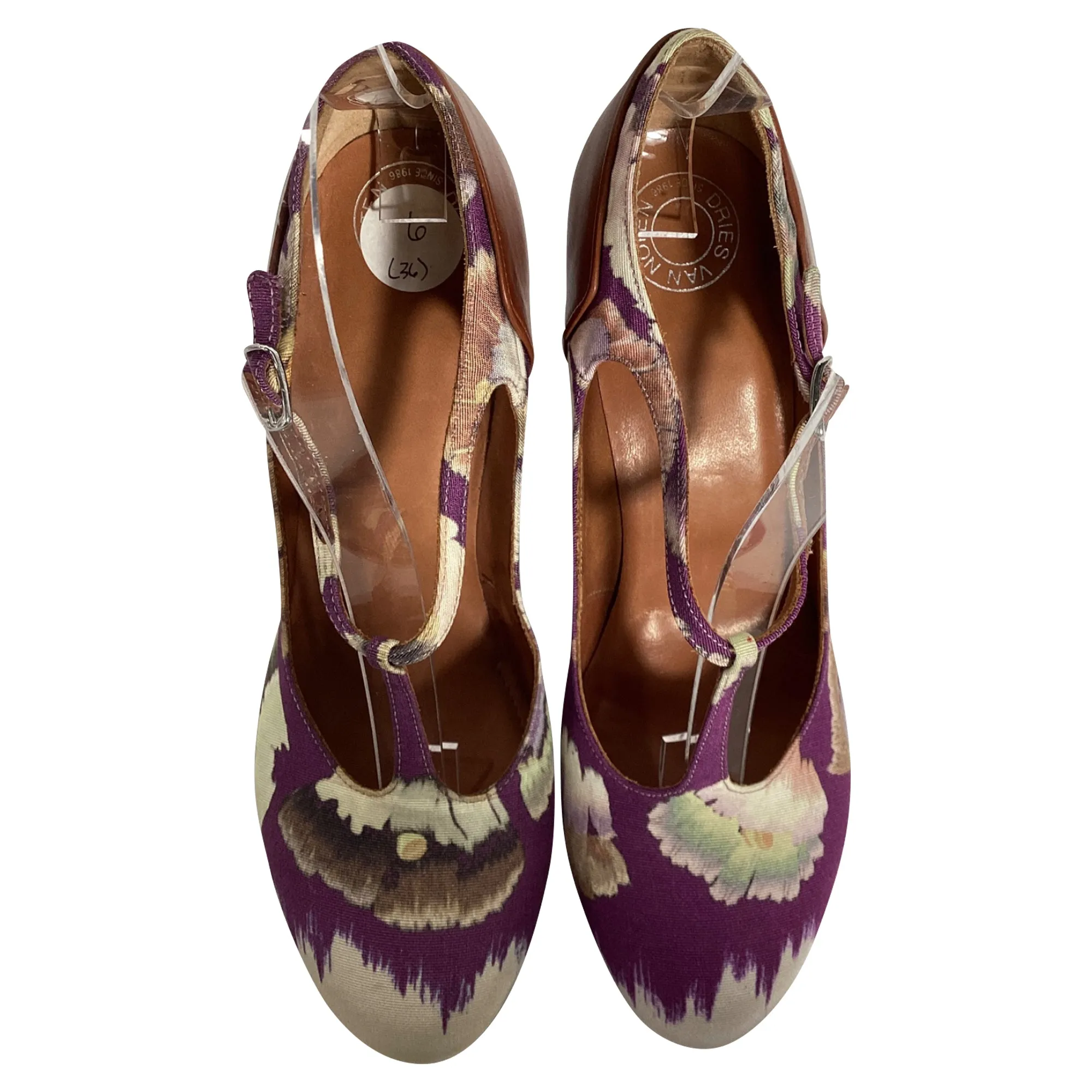 Dries Van Noten Floral Print Pumps in Purple Cotton