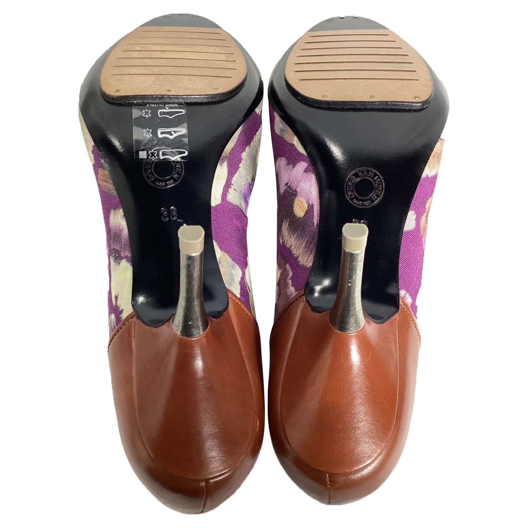 Dries Van Noten Floral Print Pumps in Purple Cotton