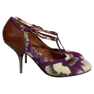 Dries Van Noten Floral Print Pumps in Purple Cotton
