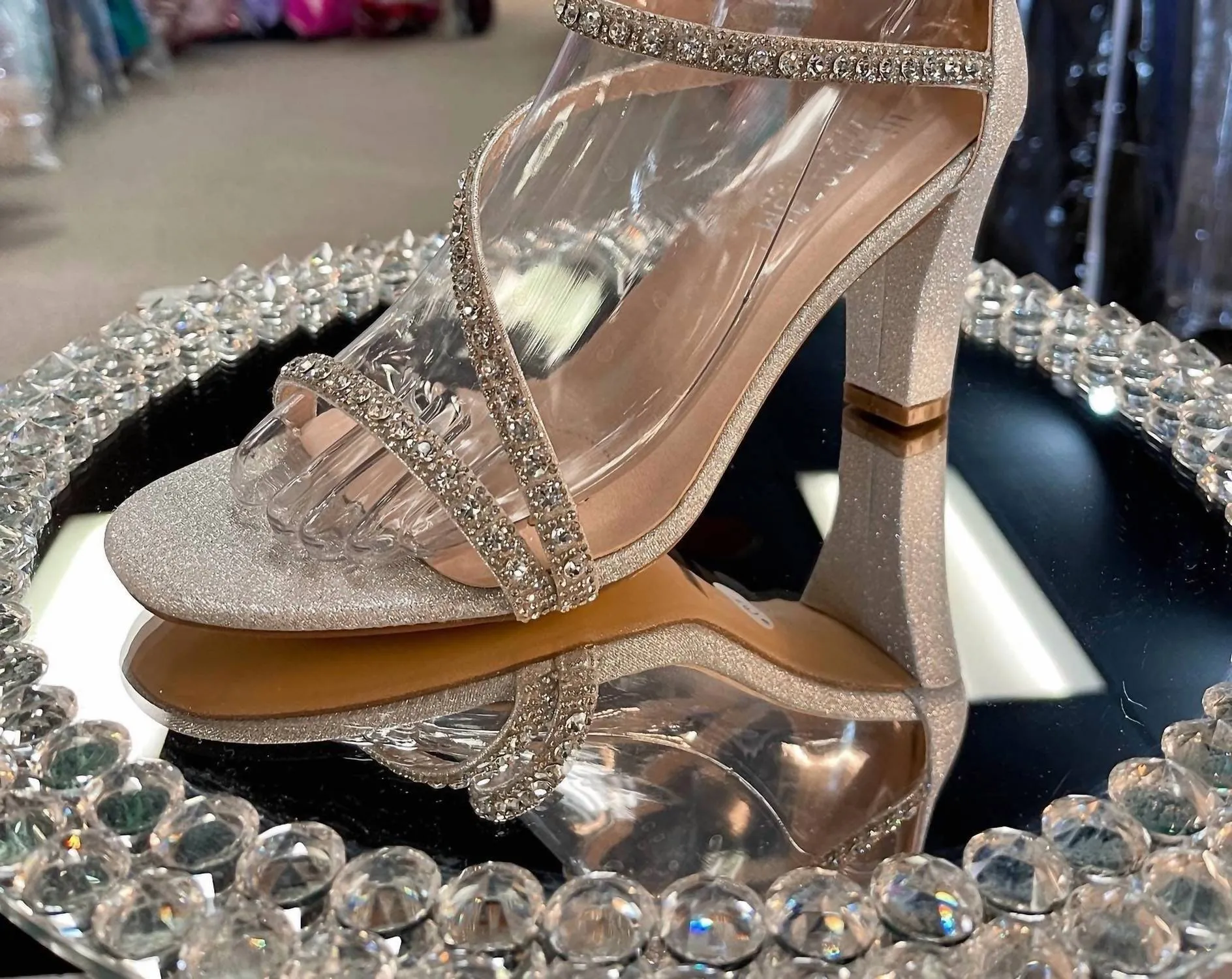 Eden-15 Silver Strappy Rhinestone Heels