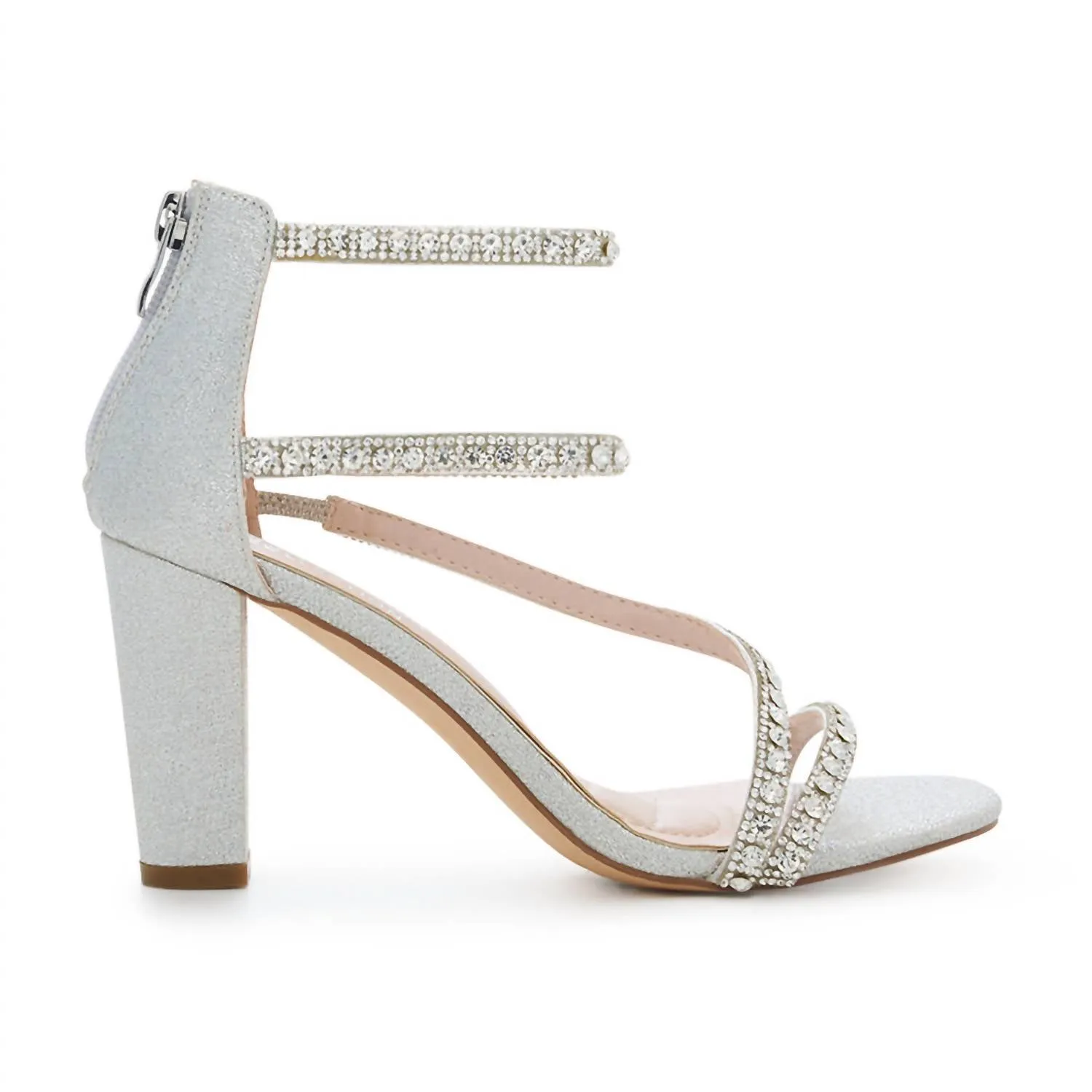 Eden-15 Silver Strappy Rhinestone Heels
