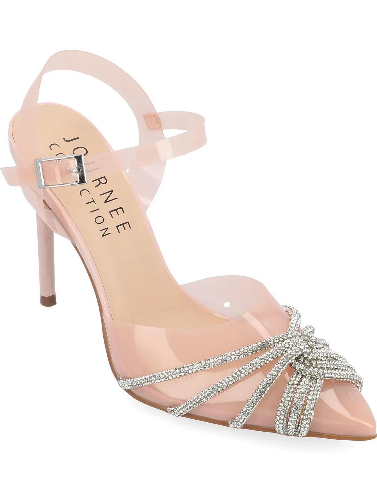 Eleora Womens Rhinestone Faux Leather Ankle Strap