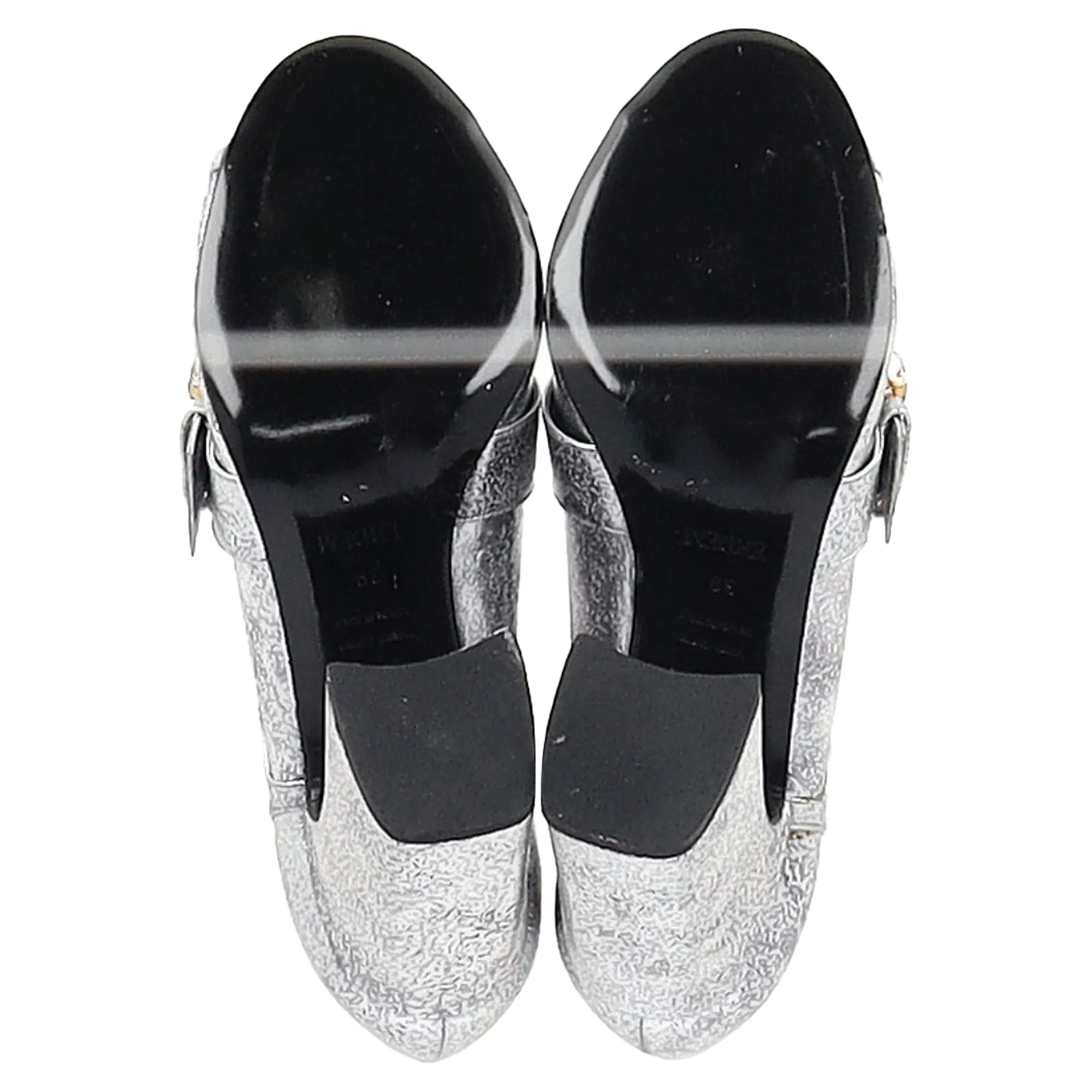 Erdem Peep Toe Block Heel Sandals in Silver Leather