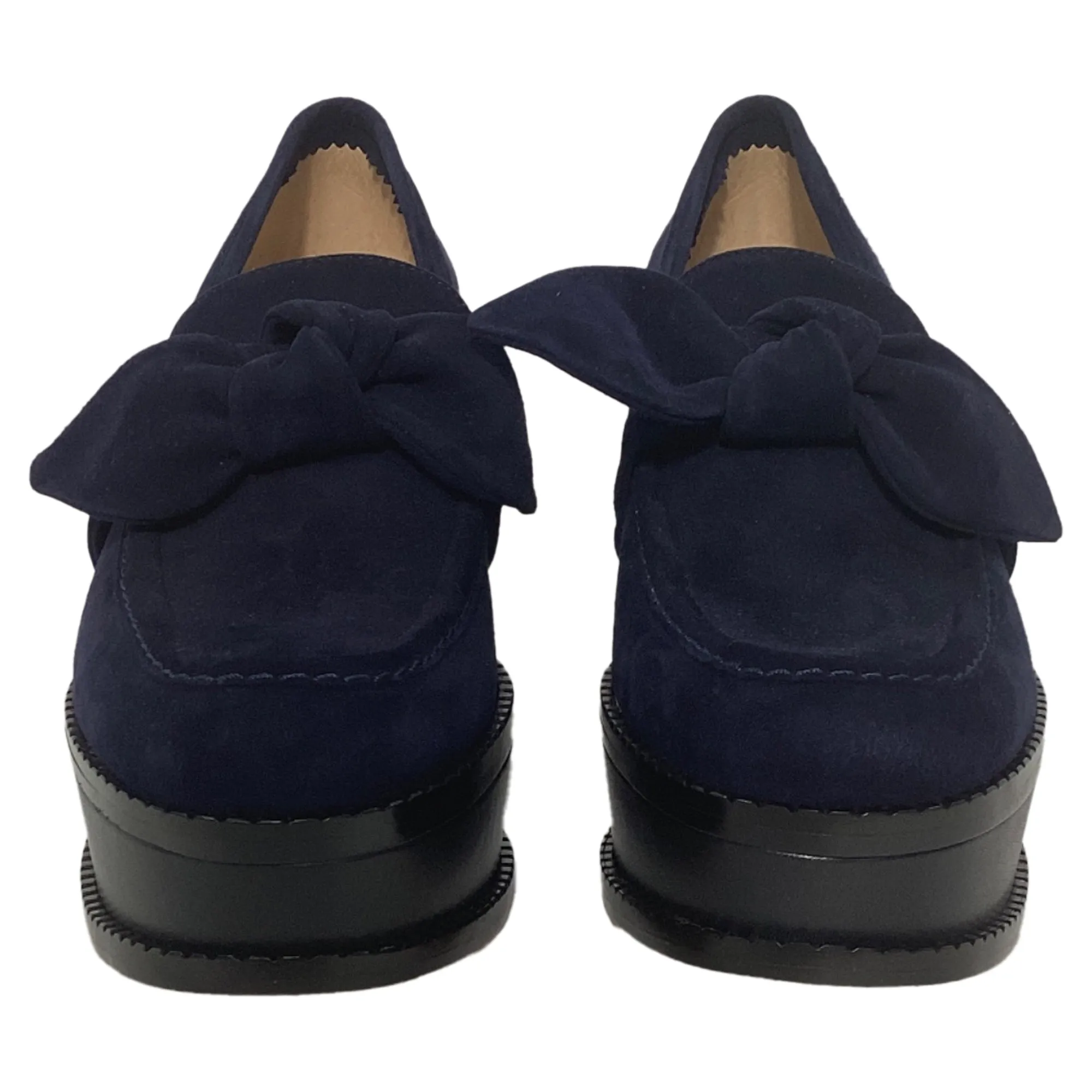 Gabriela Hearst Juan Bow-Detailed Platform Loafers in Navy Blue Suede