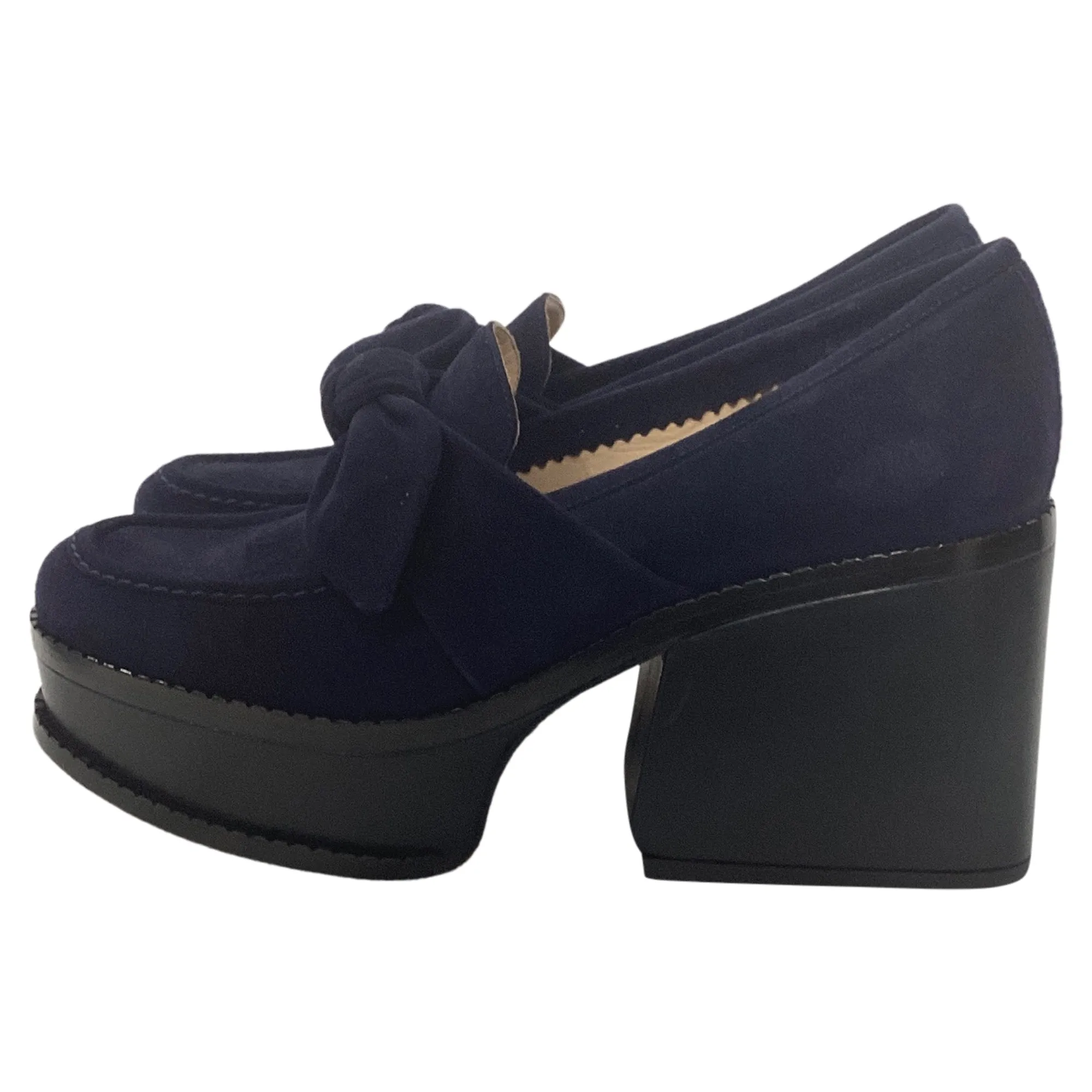 Gabriela Hearst Juan Bow-Detailed Platform Loafers in Navy Blue Suede
