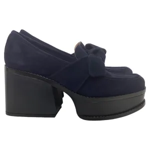 Gabriela Hearst Juan Bow-Detailed Platform Loafers in Navy Blue Suede