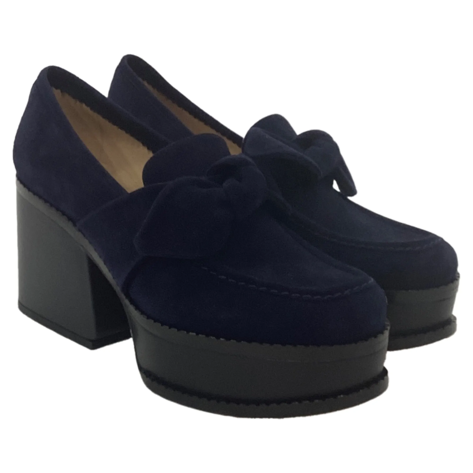 Gabriela Hearst Juan Bow-Detailed Platform Loafers in Navy Blue Suede
