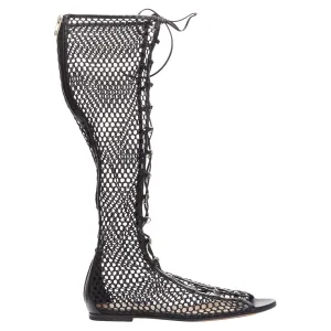 Gianvito Rossi Helena crochet mesh rings lace up sandals