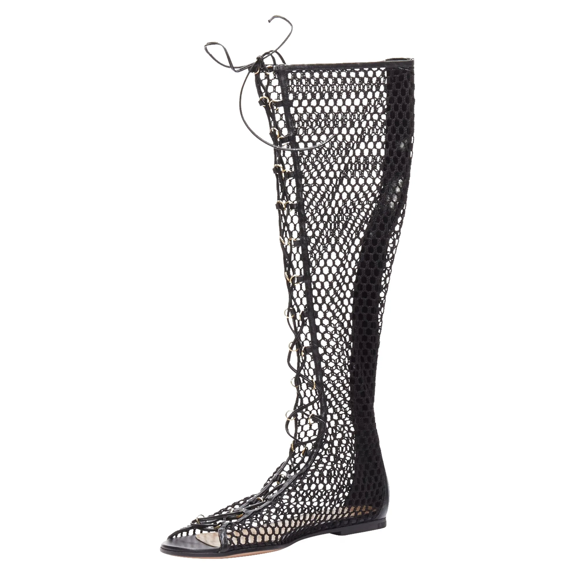 Gianvito Rossi Helena crochet mesh rings lace up sandals