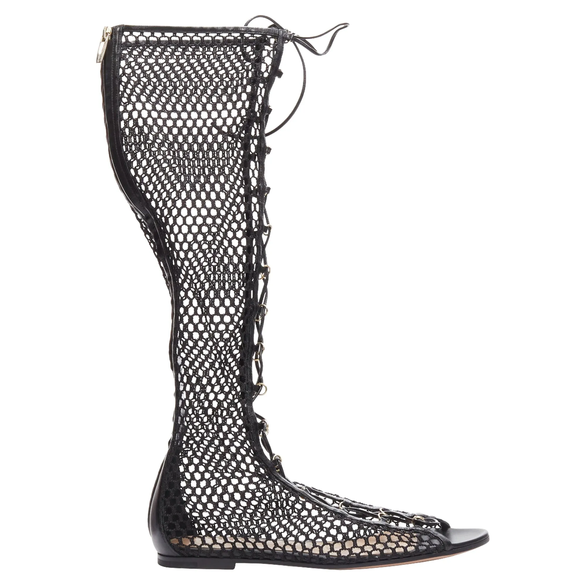 Gianvito Rossi Helena crochet mesh rings lace up sandals