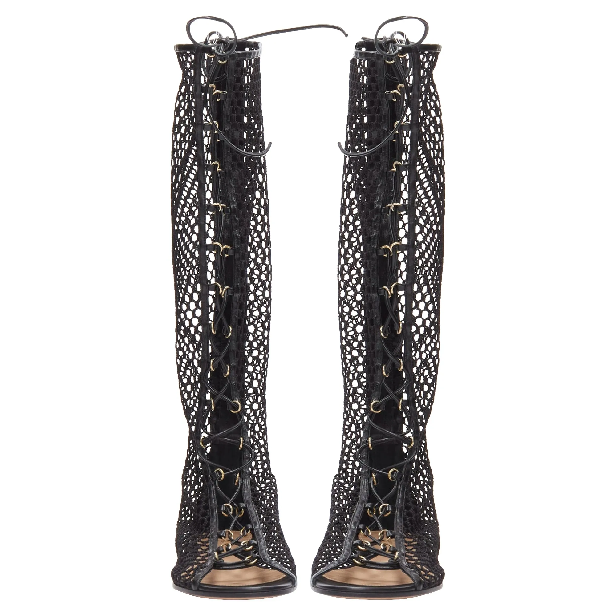 Gianvito Rossi Helena crochet mesh rings lace up sandals
