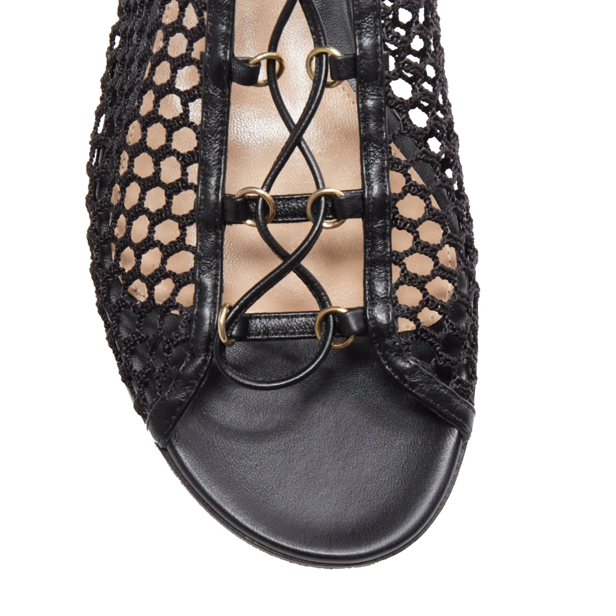 Gianvito Rossi Helena crochet mesh rings lace up sandals
