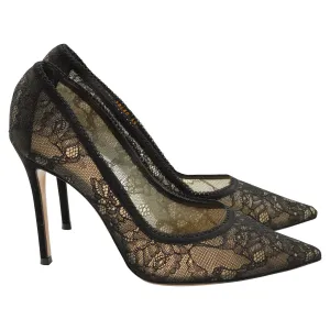 Gianvito Rossi Lace Pointed Toe Pumps in Black Polyester