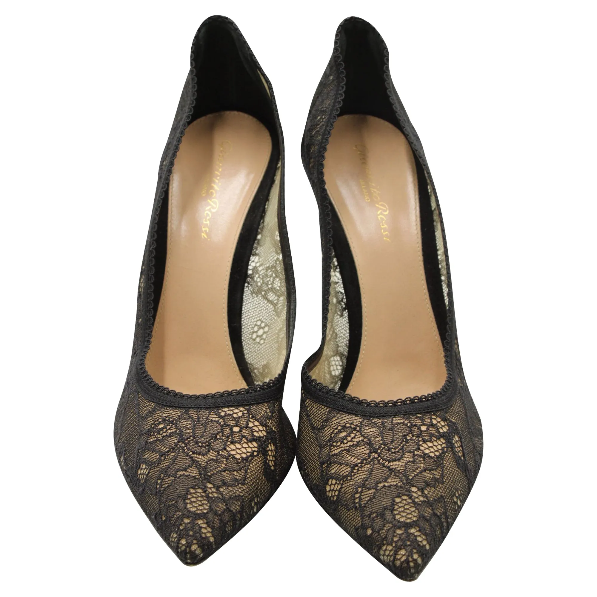 Gianvito Rossi Lace Pointed Toe Pumps in Black Polyester