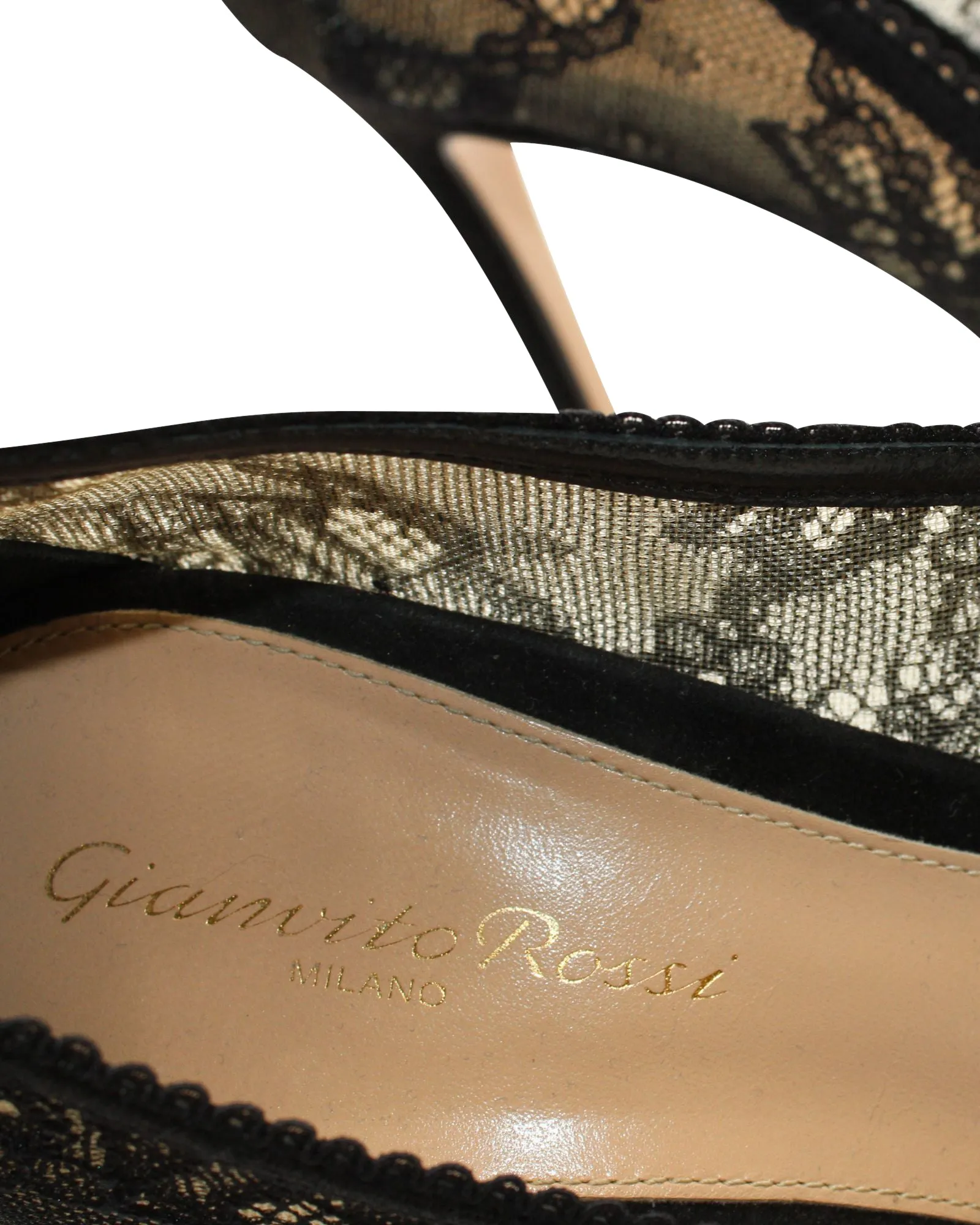 Gianvito Rossi Lace Pointed Toe Pumps in Black Polyester