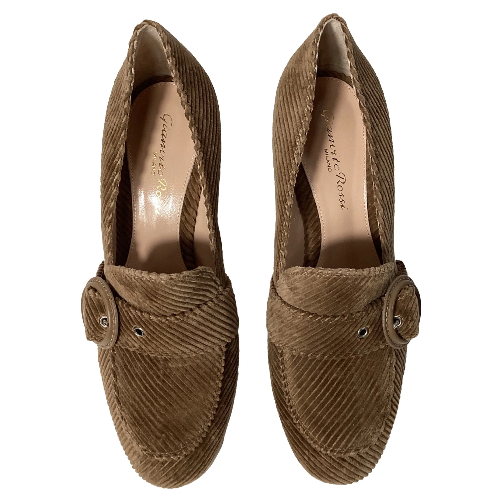 Gianvito Rossi Loafer Style Platform Pumps in Brown Corduroy