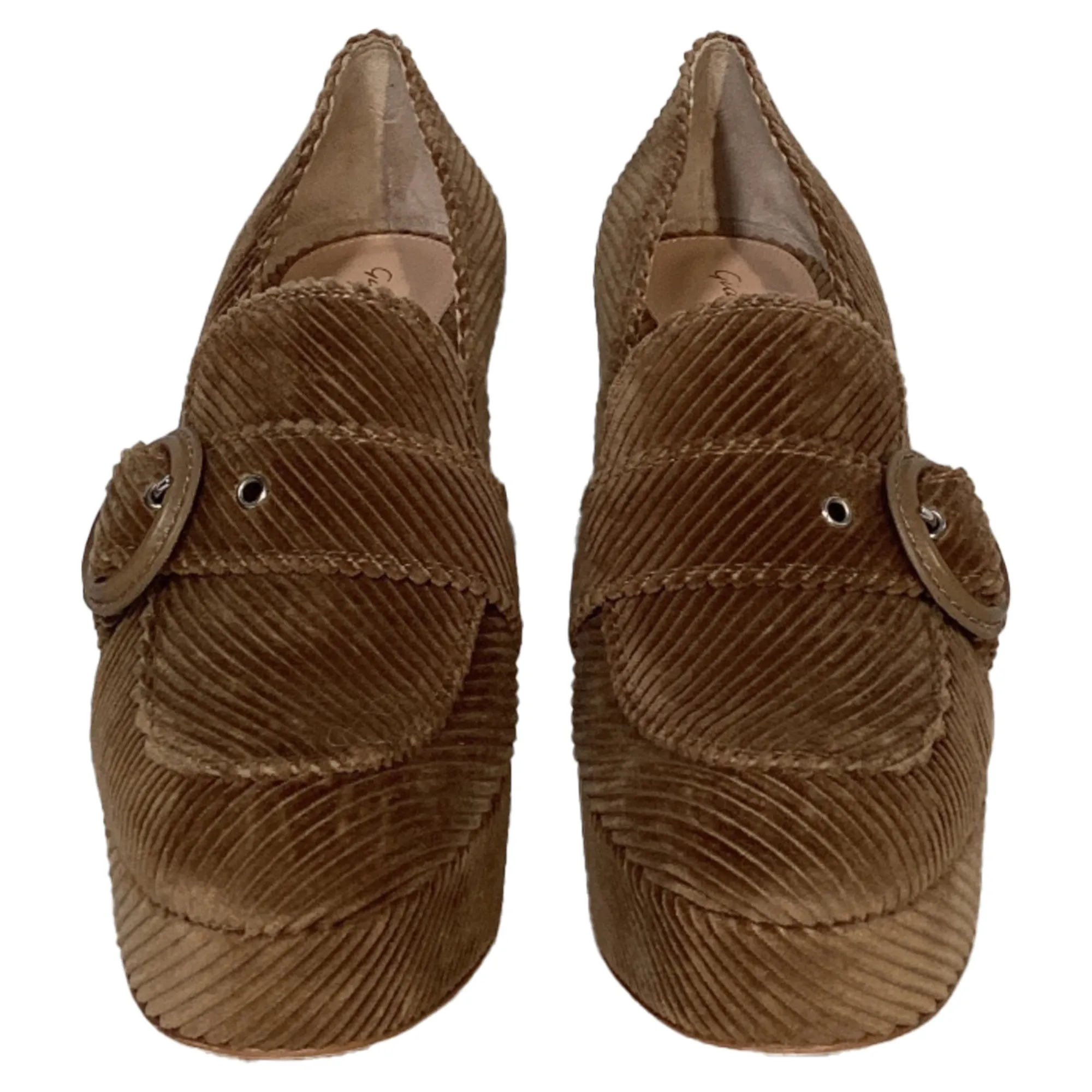 Gianvito Rossi Loafer Style Platform Pumps in Brown Corduroy