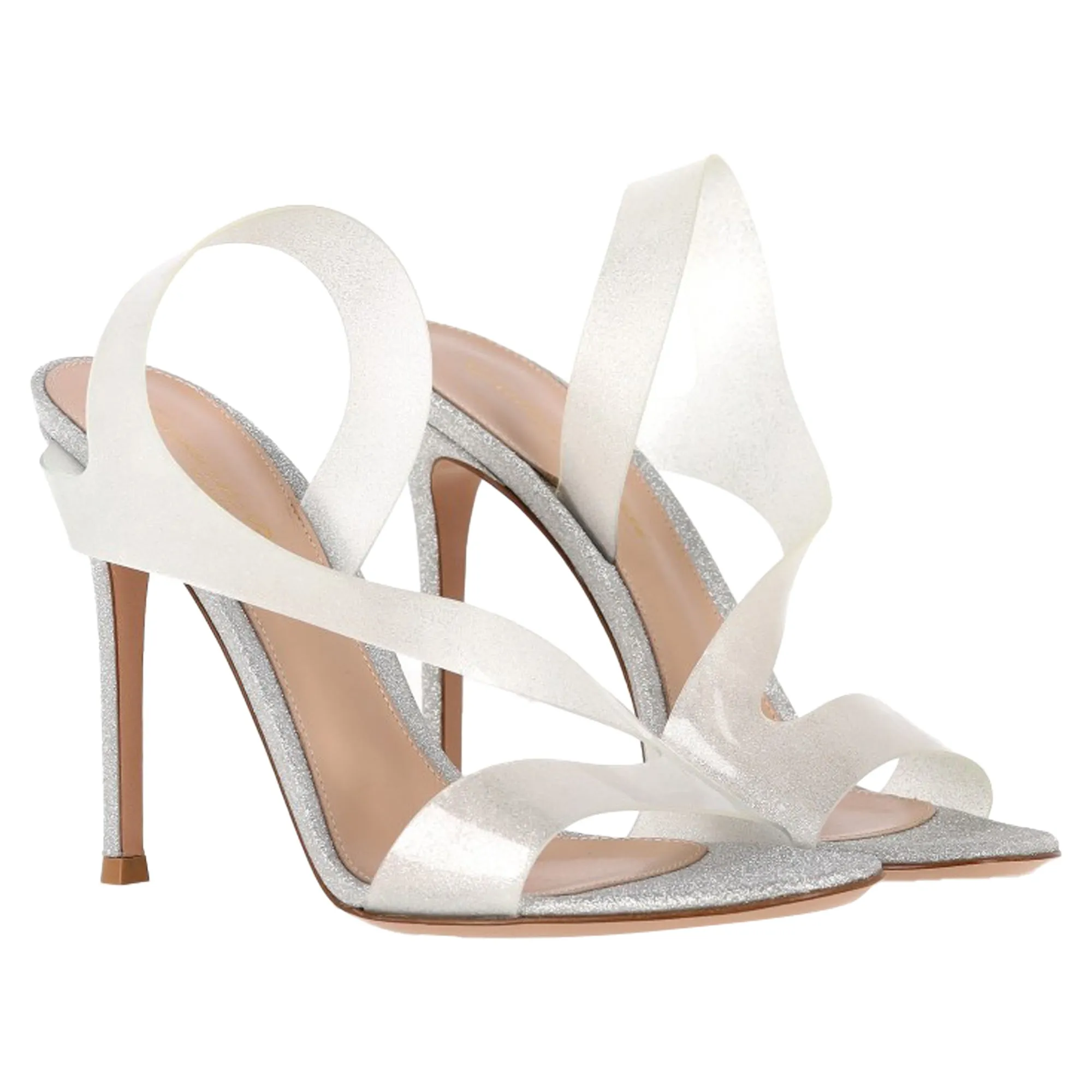 Gianvito Rossi Metropolis Sandal Heels in Silver Polyurethane