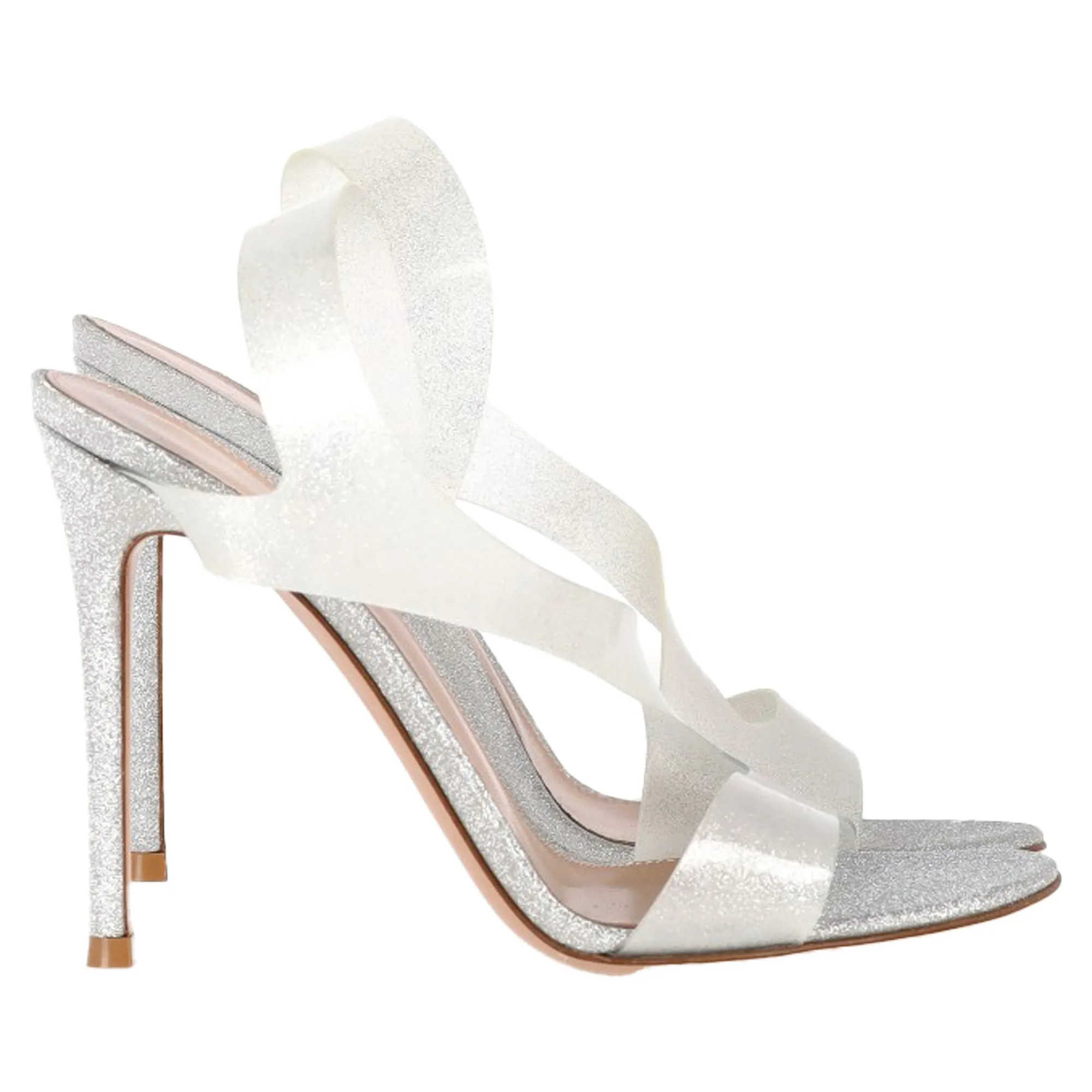 Gianvito Rossi Metropolis Sandal Heels in Silver Polyurethane