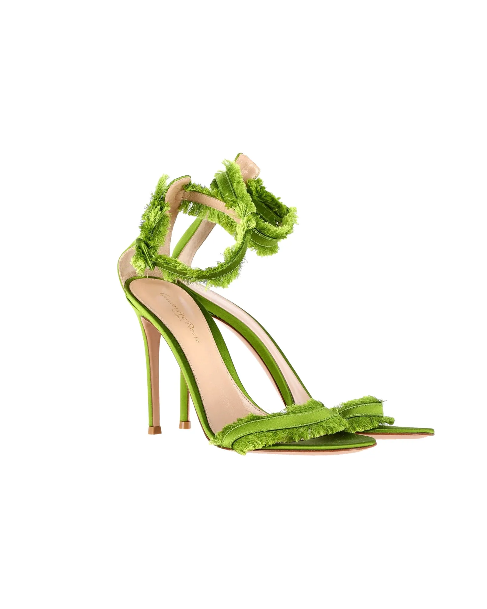 Gianvito Rossi Portofino Fringe-Trimmed Sandals in Green Satin