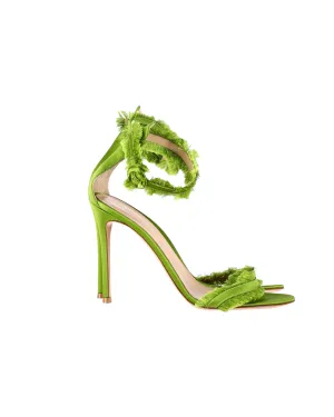 Gianvito Rossi Portofino Fringe-Trimmed Sandals in Green Satin
