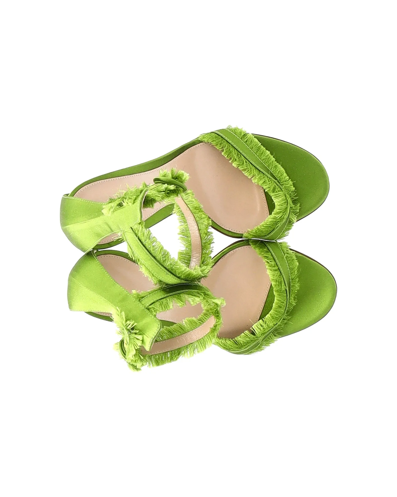 Gianvito Rossi Portofino Fringe-Trimmed Sandals in Green Satin