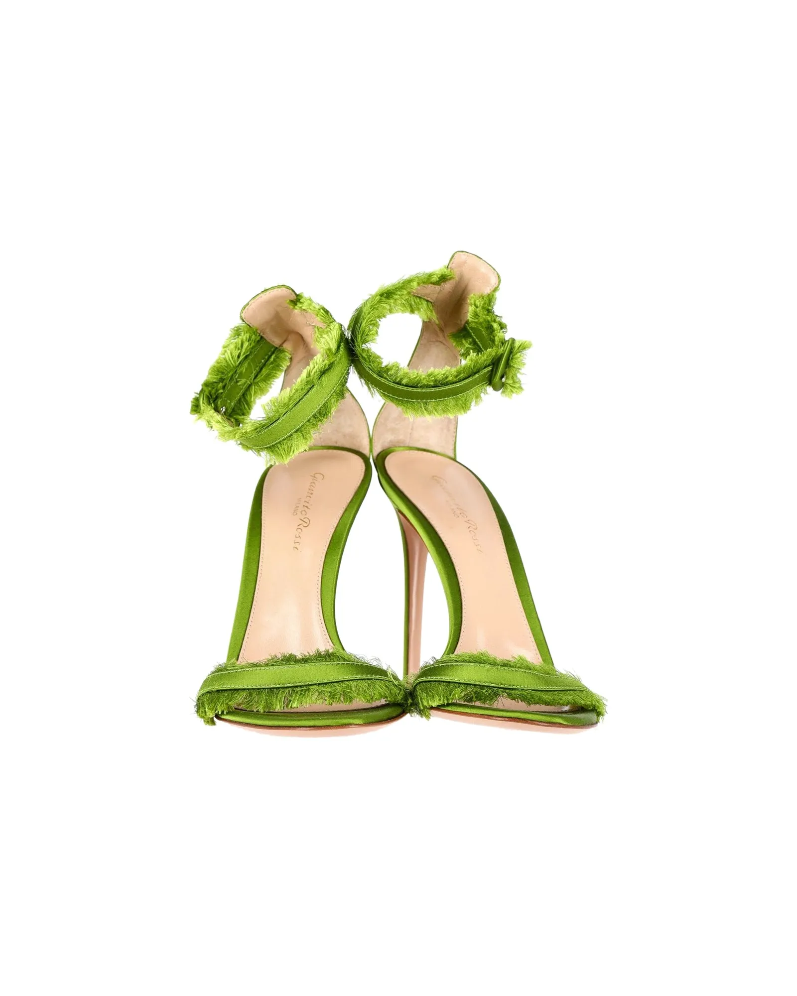 Gianvito Rossi Portofino Fringe-Trimmed Sandals in Green Satin