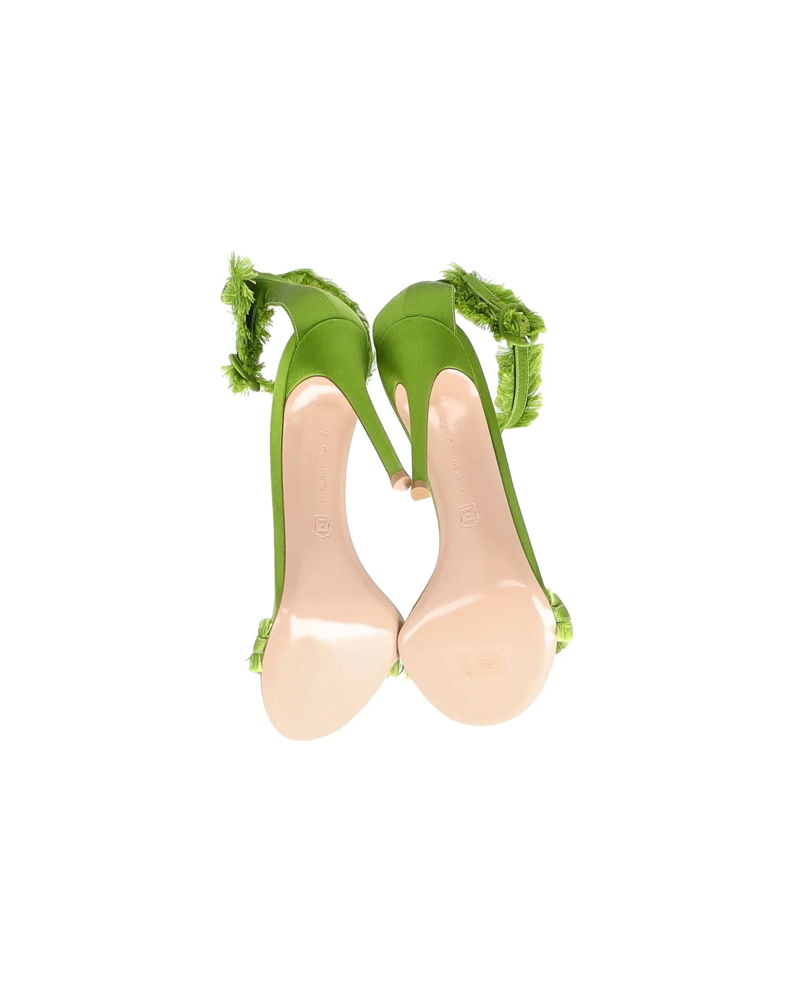Gianvito Rossi Portofino Fringe-Trimmed Sandals in Green Satin