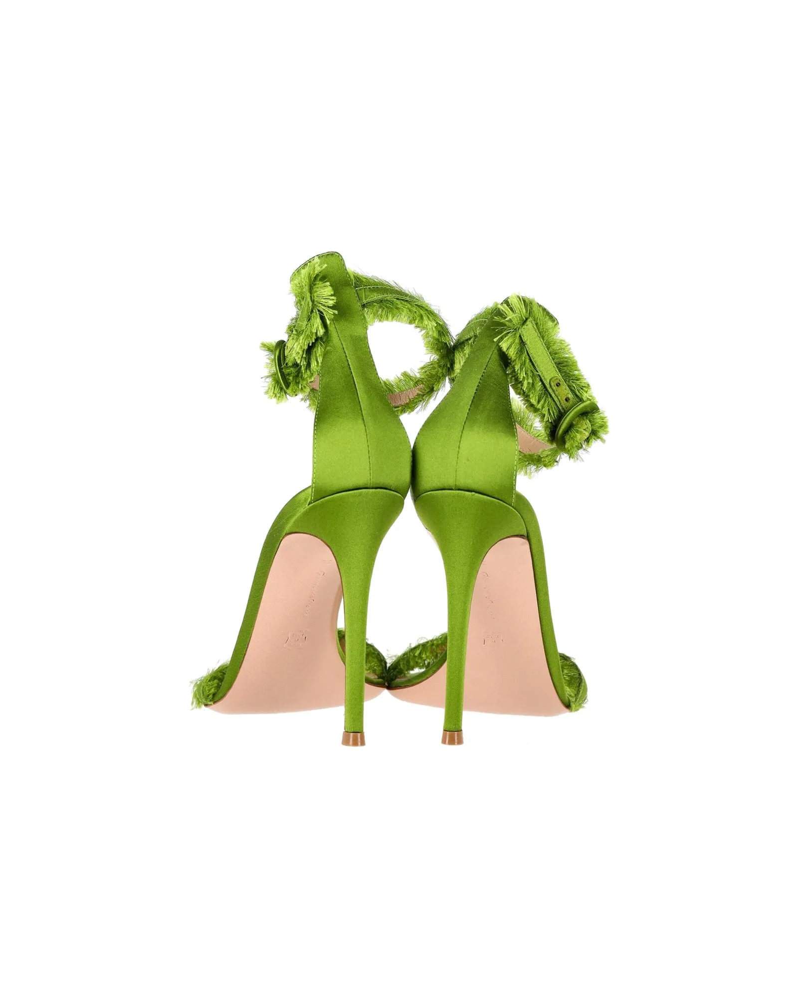 Gianvito Rossi Portofino Fringe-Trimmed Sandals in Green Satin