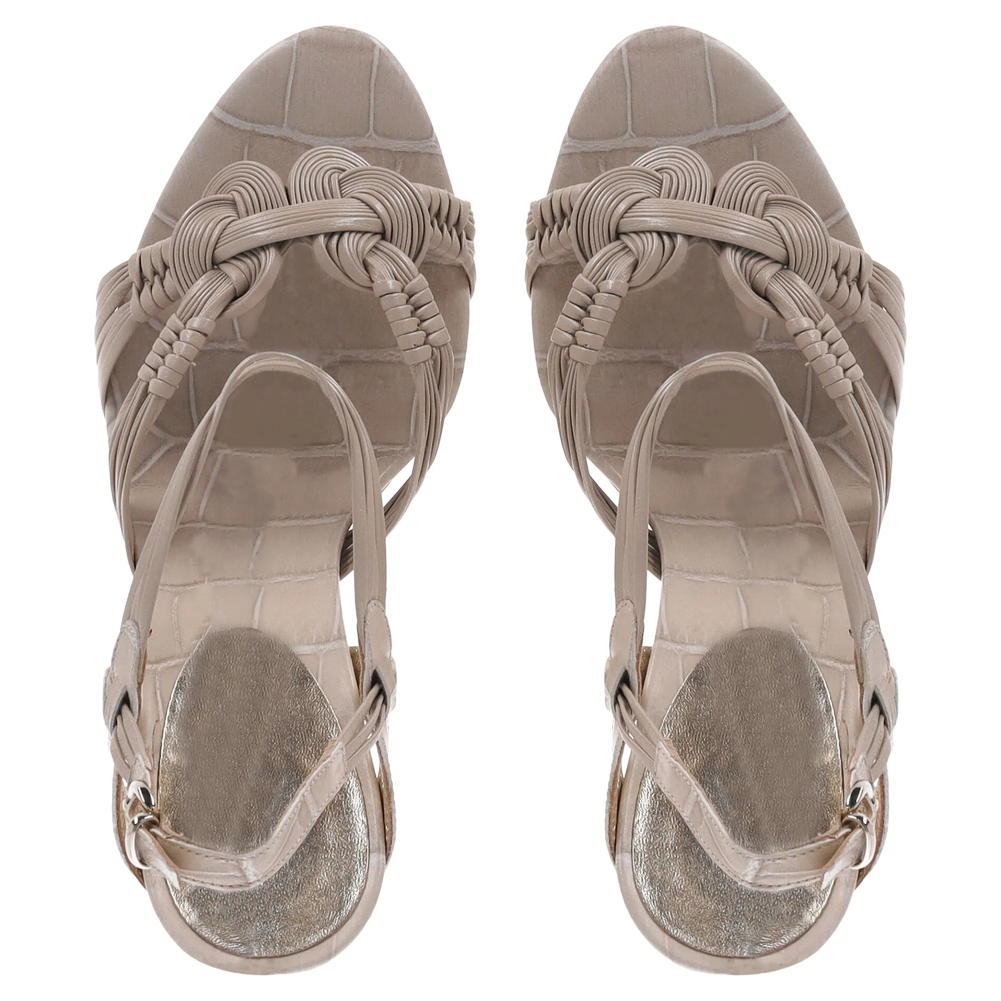 Giorgio Armani Knotted Strap Sandal Heels in Beige Leather