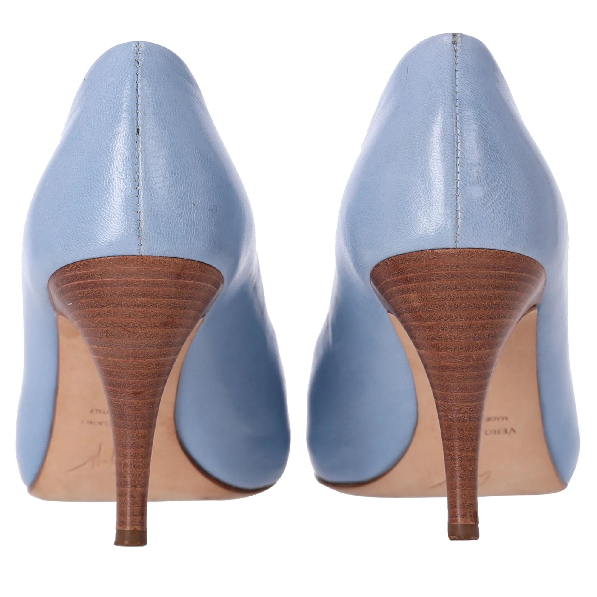 Giuseppe Zanotti Peeptoe Pumps in Light Blue Leather