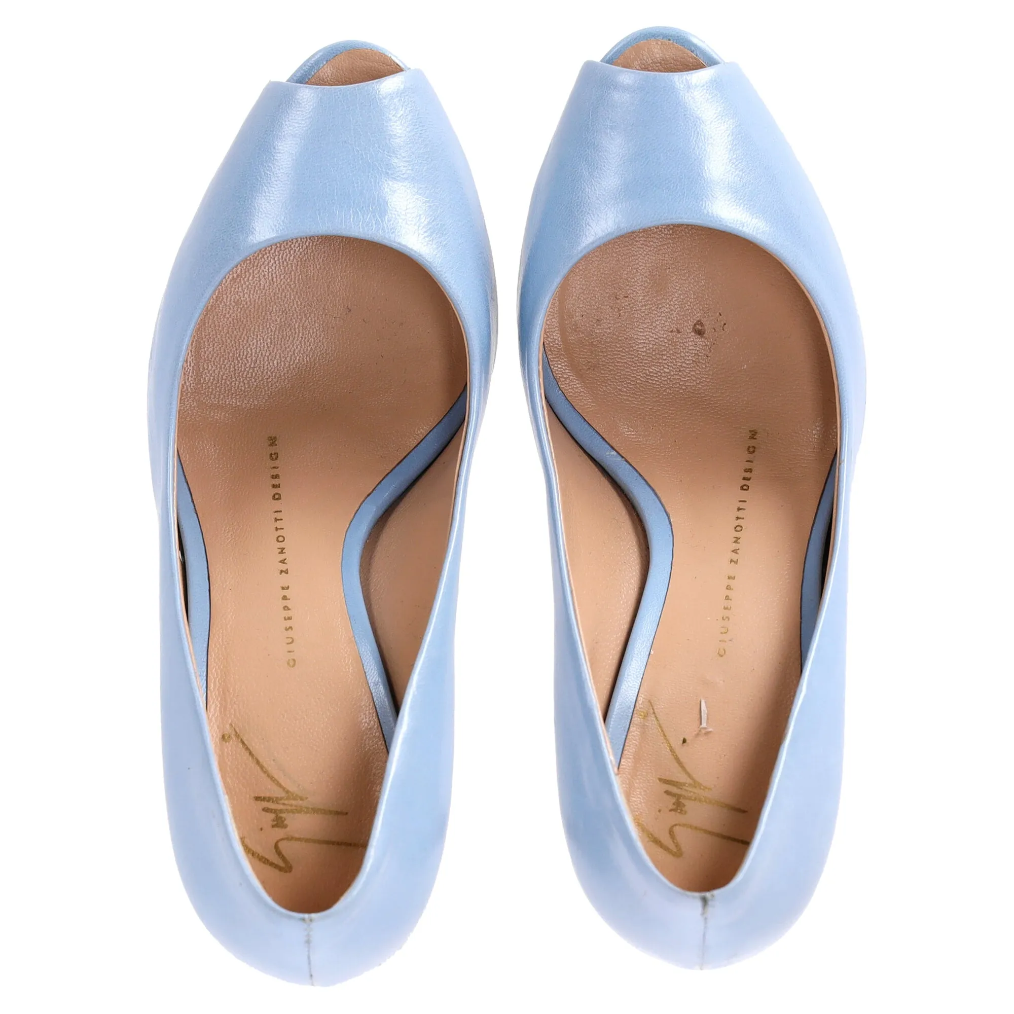 Giuseppe Zanotti Peeptoe Pumps in Light Blue Leather