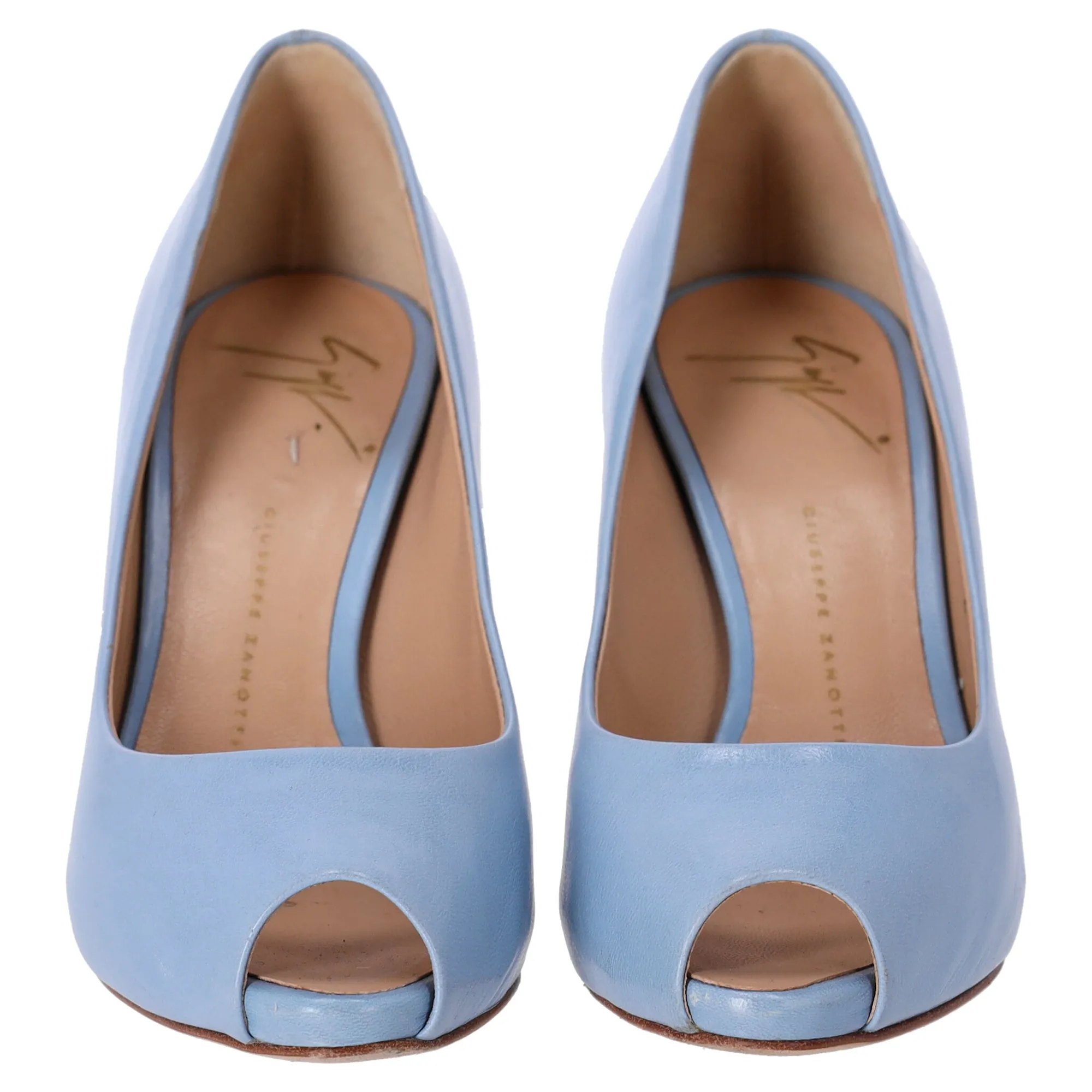Giuseppe Zanotti Peeptoe Pumps in Light Blue Leather