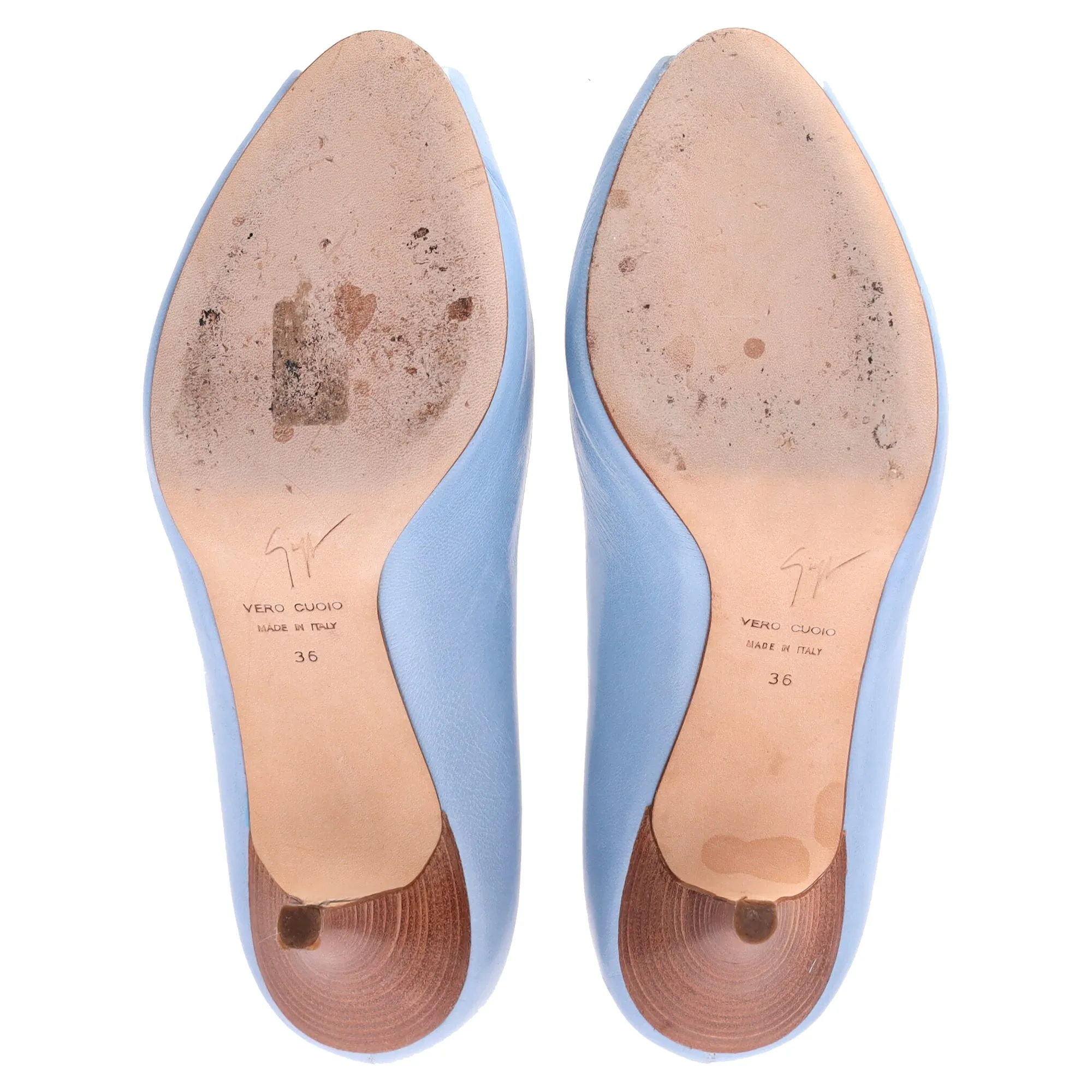 Giuseppe Zanotti Peeptoe Pumps in Light Blue Leather