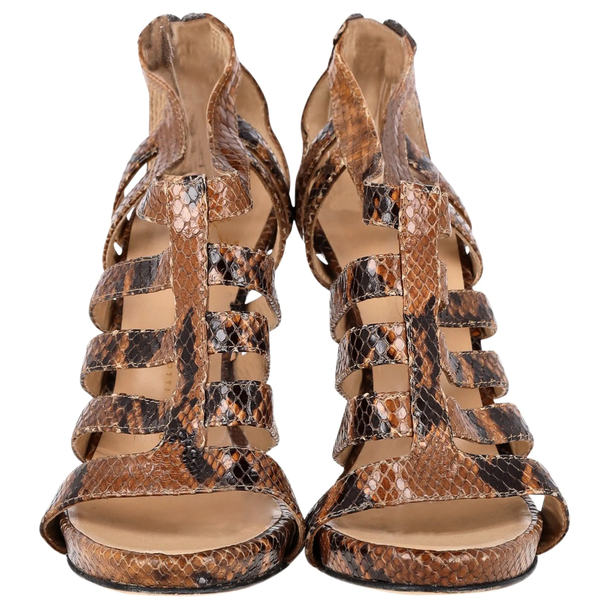 Giuseppe Zanotti Strappy Sandals in Brown Python Embossed Leather