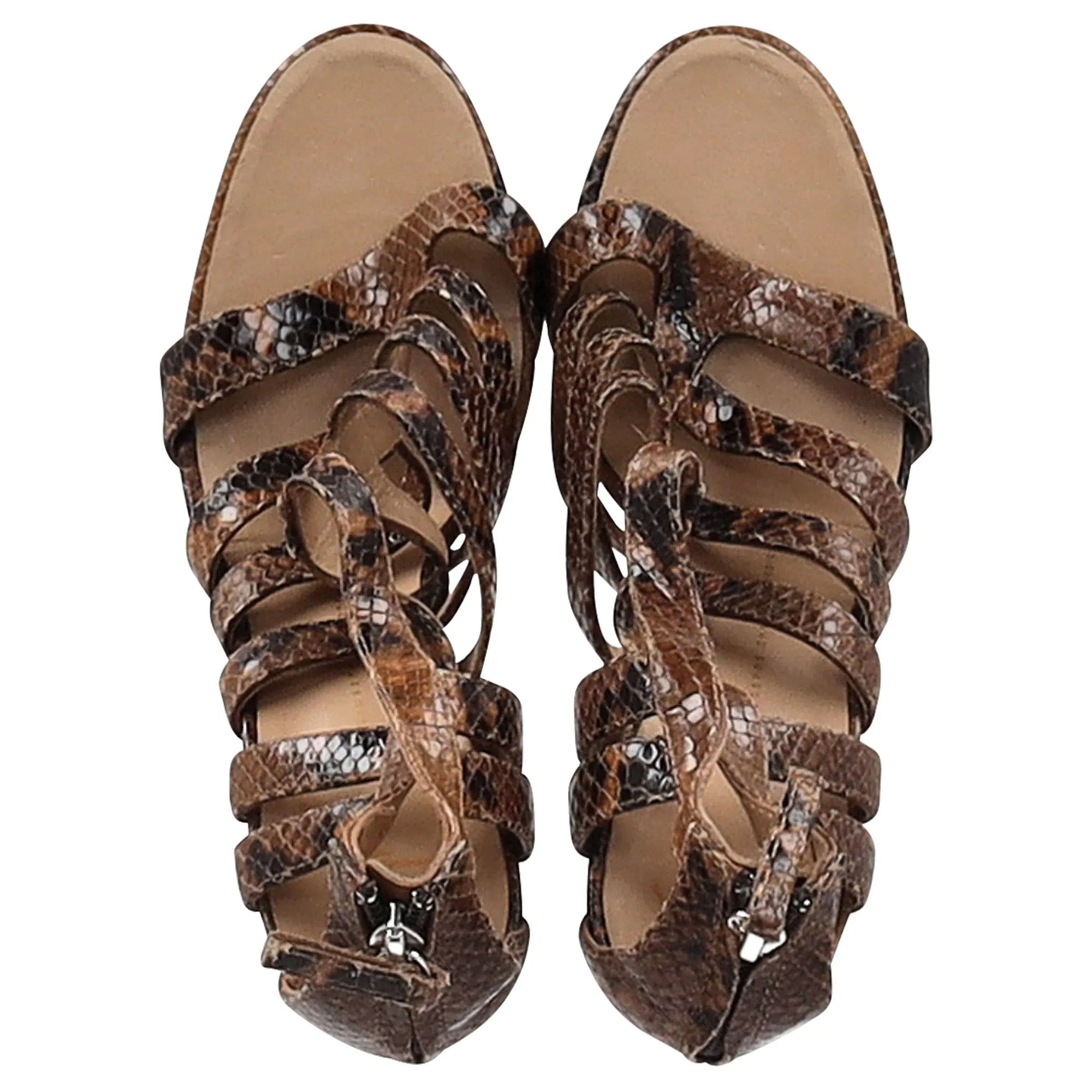 Giuseppe Zanotti Strappy Sandals in Brown Python Embossed Leather