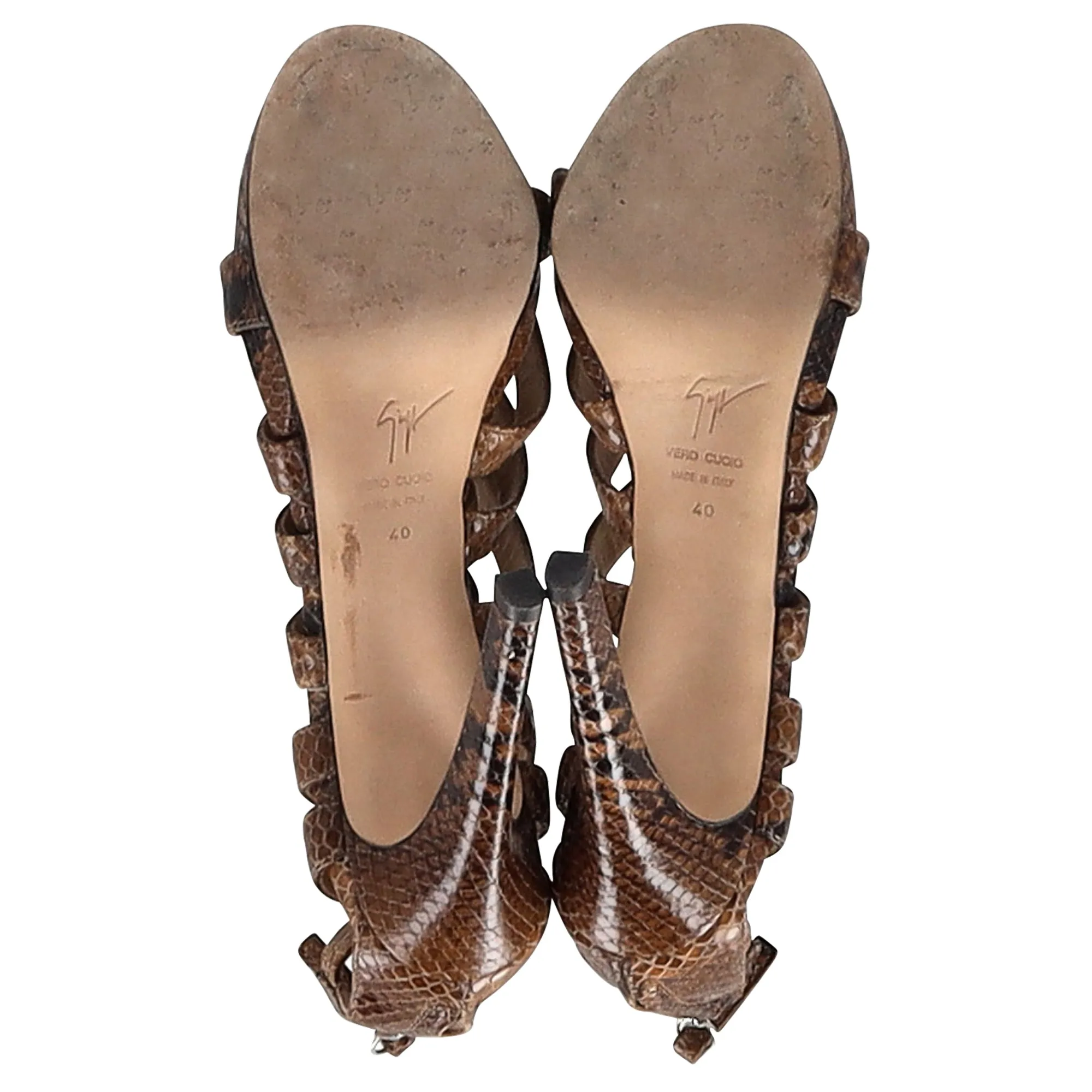 Giuseppe Zanotti Strappy Sandals in Brown Python Embossed Leather