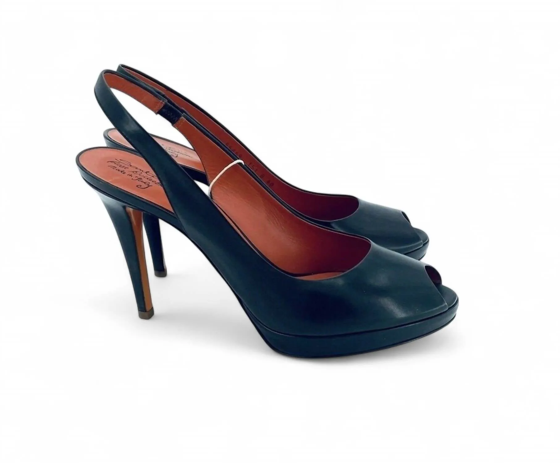 Gloss Leather Peep Toe Platform Heels In Brown