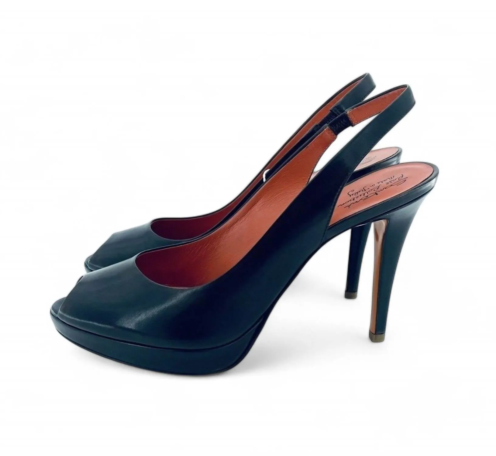 Gloss Leather Peep Toe Platform Heels In Brown
