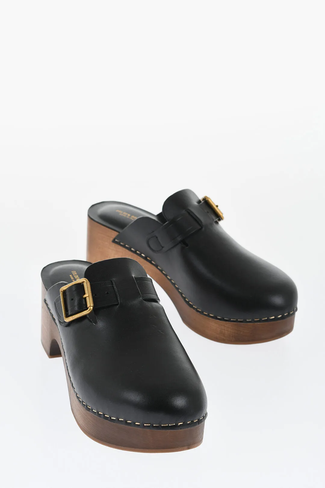 Golden Goose Leather Provence Clogs With Golden Buckle Heel 6.5Cm