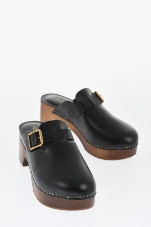 Golden Goose Leather Provence Clogs With Golden Buckle Heel 6.5Cm