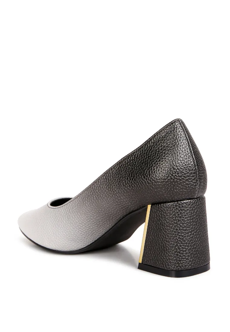 harlow metallic accent block heel pumps