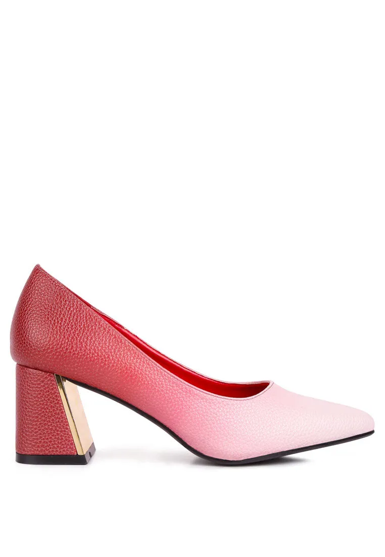 harlow metallic accent block heel pumps