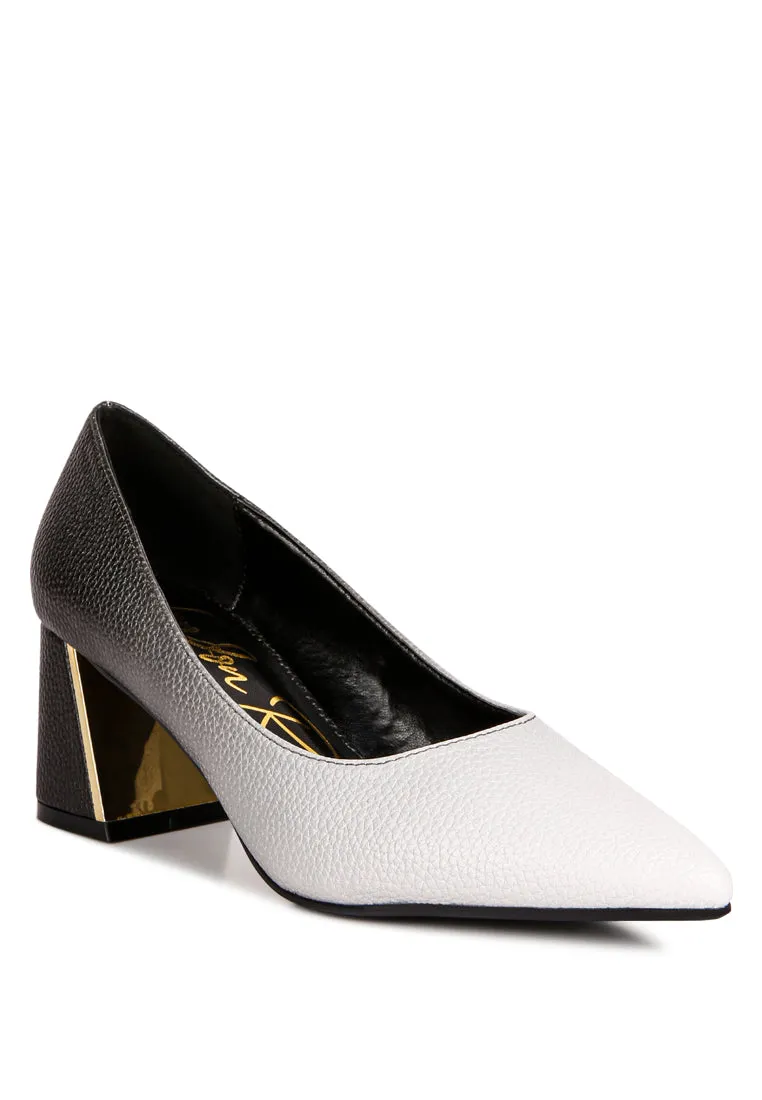 harlow metallic accent block heel pumps